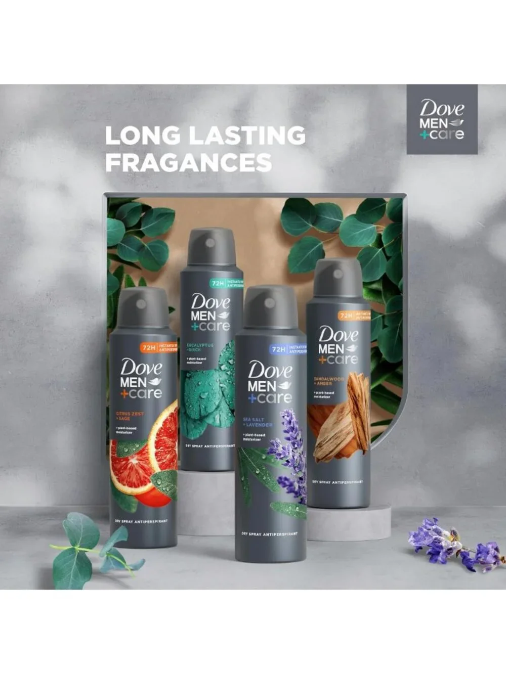 Men's Dry Spray Antiperspirant, Cedarwood & Tonka, 72H Protection, 4-Pack
